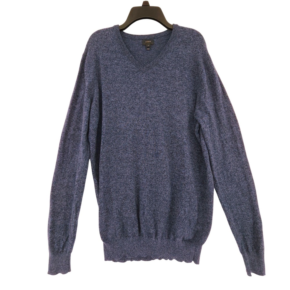 J.Crew VNeck Sweater sz MT Tall Men Blue Heather Cotton Cashmere Preppy Normcore